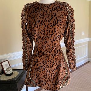$1605 RAISA & VANESSA velvet gold-studded leopard mini dress-runway-36/S